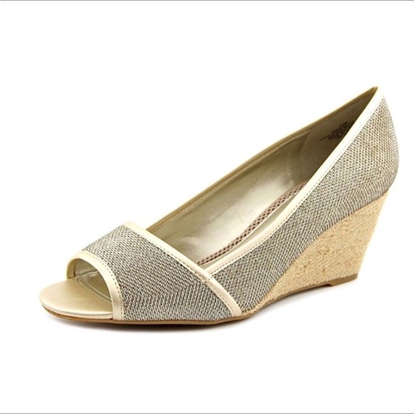 Easy Spirit Shoes - Easy Spirit Brigette Gold Peep Toe Wedges